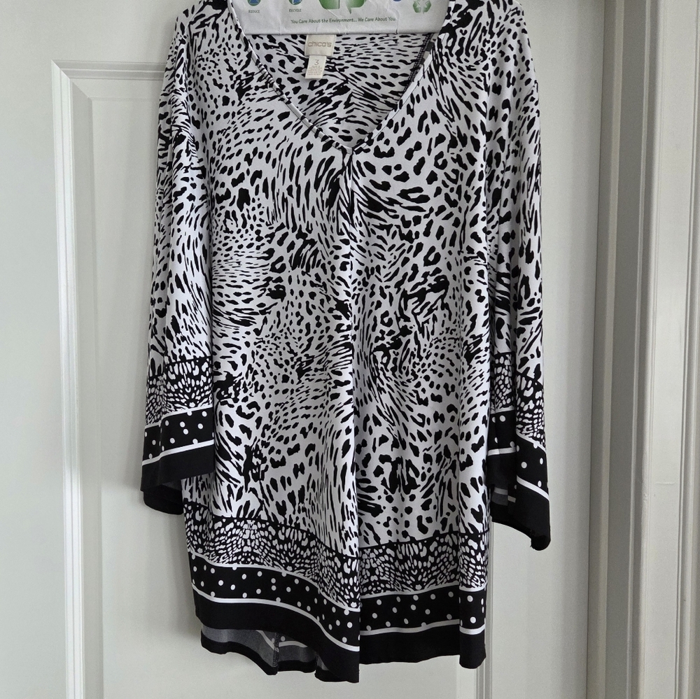 Chico's Black and White Animal Print Blouse